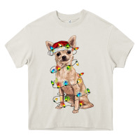 Cream Chihuahua with christmas lights Heavy Core Tee - RanaPortraitStore