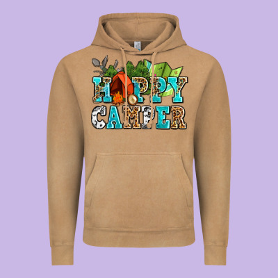 Happy Camper With Trees And Map Vintage Hoodie Designed By Adodesignshop