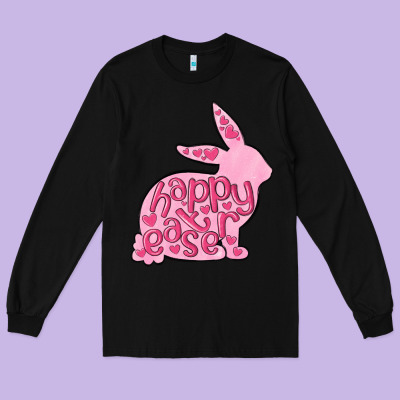 Happy Easter Rabbit Long Sleeve Tee Designed By Maliassmallbusiness