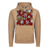 Vintage Coffee christmas snow crystals with plaid seamless pattern Vintage Hoodie - BundleAndBundleShop