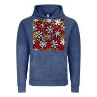 Vintage Denim christmas snow crystals with plaid seamless pattern Vintage Hoodie - BundleAndBundleShop