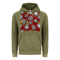 Vintage Olive christmas snow crystals with plaid seamless pattern Vintage Hoodie - BundleAndBundleShop