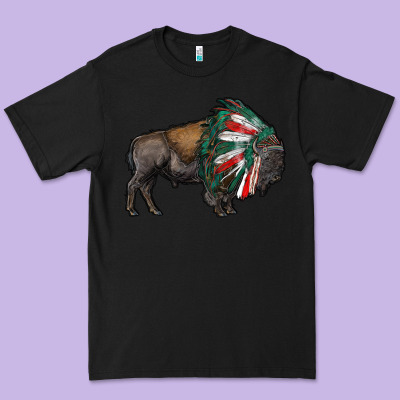 Mexican Bison With Indian Headdress Premium Tee Designed By Ranaportraitstore