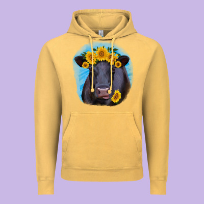 Black Angus With Sunflower Vintage Hoodie Designed By Ranaportraitstore