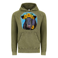 Vintage Olive black angus with sunflower Vintage Hoodie - RanaPortraitStore