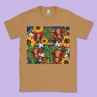Western Cactus Sunflower Highlands Cow Classic Tee Designed By Barkaloodesign