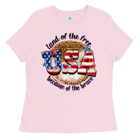 Bubblegum Pink land of the free usa because of the brave billie w Ladies Tee - texasbilliewilder