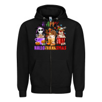 Black happy hallothanksmas Zipper Hoodie - MaliasSmallBusiness