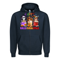 Navy happy hallothanksmas Zipper Hoodie - MaliasSmallBusiness