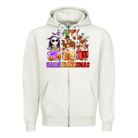 Oatmeal Heather happy hallothanksmas Zipper Hoodie - MaliasSmallBusiness