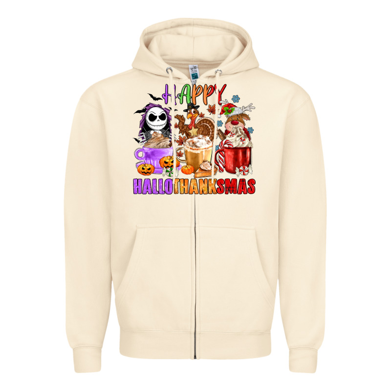 Happy Hallothanksmas Zipper Hoodie by MaliasSmallBusiness | Teevron