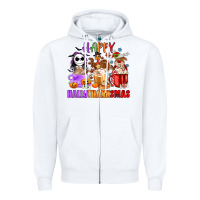 White happy hallothanksmas Zipper Hoodie - MaliasSmallBusiness