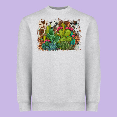 Watercolor Cactus Western Background Heavyweight Sweatshirt Designed By Barkaloodesign