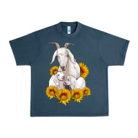 Midnight Navy goat family with sunflowers Urban Heavy Tee - Artiststas