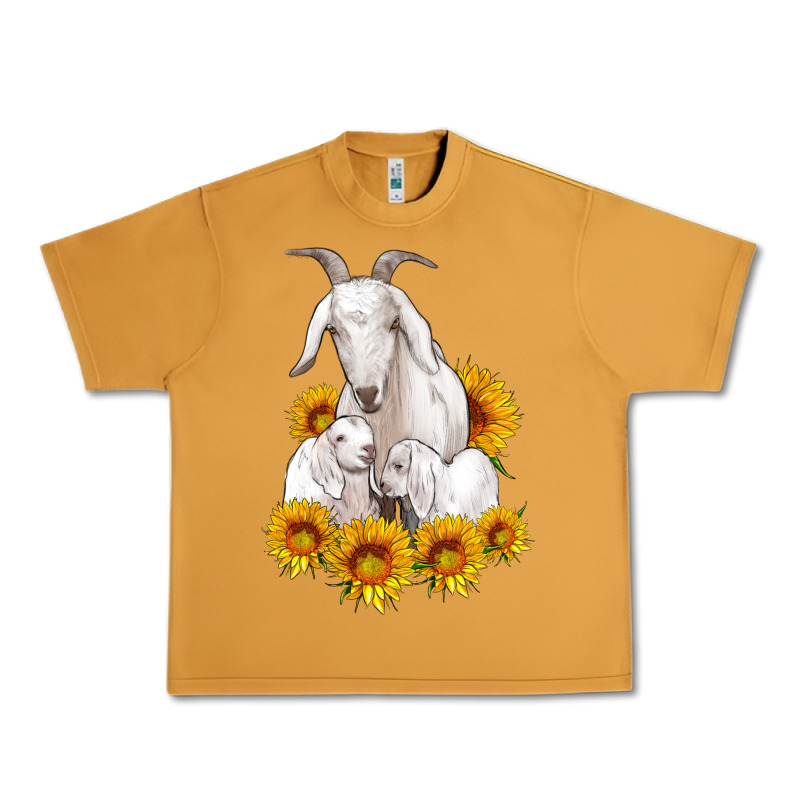 Goat Family With Sunflowers Urban Heavy Tee by Artiststas | Teevron