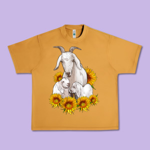 Goat Family With Sunflowers Urban Heavy Tee Designed By Artiststas