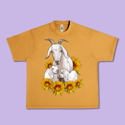 Goat Family With Sunflowers Urban Heavy Tee Designed By Artiststas