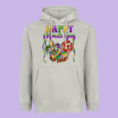 Happy Mardi Gras Fleur De Lis King Cake Crawfish Heavyweight Hoodie Designed By Ranaportraitstore