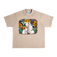 French Oak goat family with sunflowers western serape turquoise background Urban Heavy Tee - Artiststas