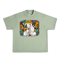 Oil Green goat family with sunflowers western serape turquoise background Urban Heavy Tee - Artiststas