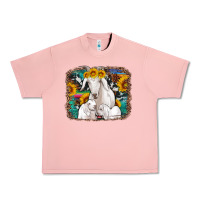 Salmon goat family with sunflowers western serape turquoise background Urban Heavy Tee - Artiststas