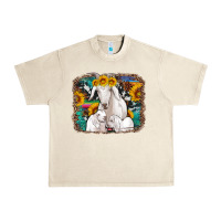 Sandshell goat family with sunflowers western serape turquoise background Urban Heavy Tee - Artiststas