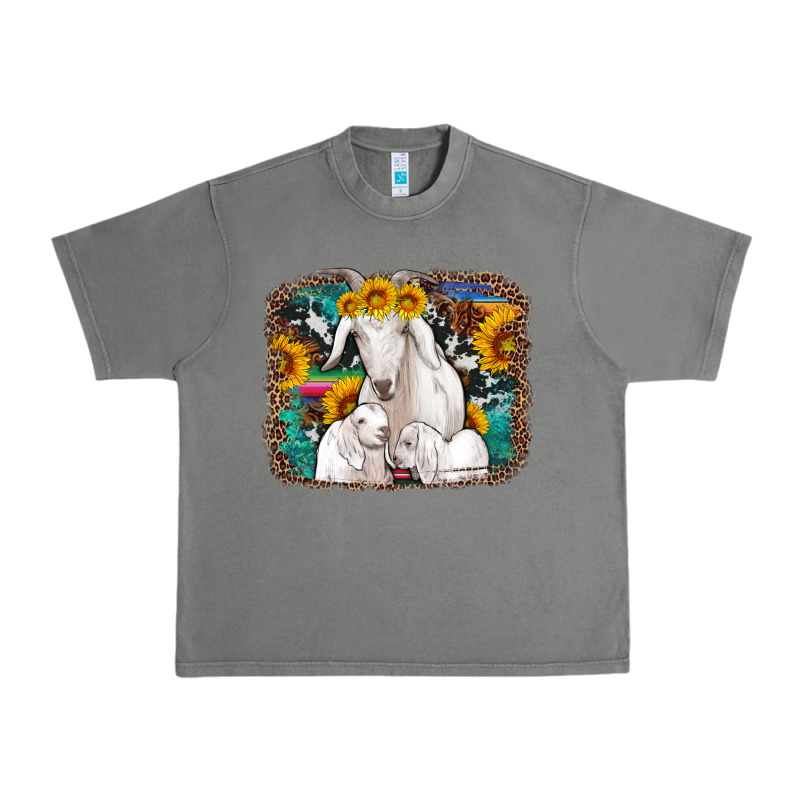 Goat Family With Sunflowers Western Serape Turquoise Background Urban Heavy Tee by Artiststas | Teevron