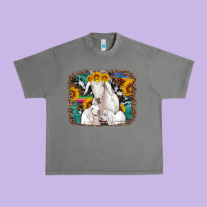 Goat Family With Sunflowers Western Serape Turquoise Background Urban Heavy Tee Designed By Artiststas