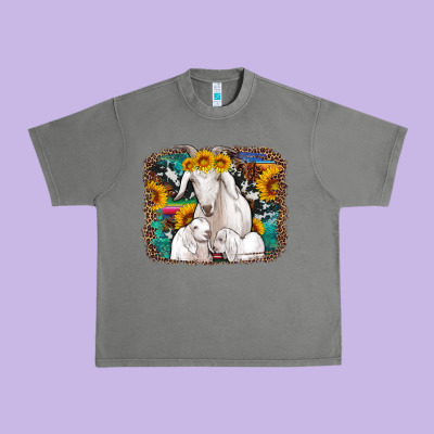 Goat Family With Sunflowers Western Serape Turquoise Background Urban Heavy Tee Designed By Artiststas
