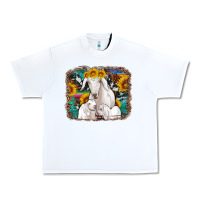 White goat family with sunflowers western serape turquoise background Urban Heavy Tee - Artiststas