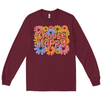 Burgundy choose happy Long Sleeve Tee - MaliasSmallBusiness