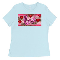 Baby Blue Valentine's Day Love Balloon Heart Balloons Ladies Tee - RanaPortraitStore