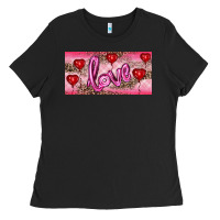Black Valentine's Day Love Balloon Heart Balloons Ladies Tee - RanaPortraitStore