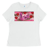 White Valentine's Day Love Balloon Heart Balloons Ladies Tee - RanaPortraitStore