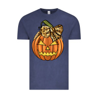 Vintage Denim Leopard Ribbon Halloween Pumkin Vintage Tee - JahusDesignShop