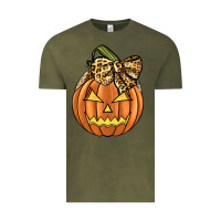 Vintage Olive Leopard Ribbon Halloween Pumkin Vintage Tee - JahusDesignShop