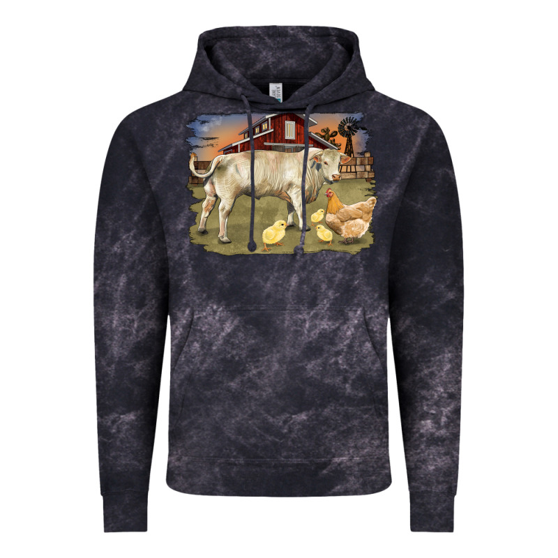 Charolaris Bull And Chicken In Barnyard Vintage Hoodie by RanaPortraitStore | Teevron