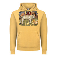 Vintage Mustard charolaris bull and chicken in barnyard Vintage Hoodie - RanaPortraitStore