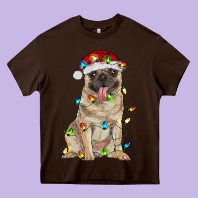 Pug With Christmas Lights Heavy Core Tee Designed By Ranaportraitstore