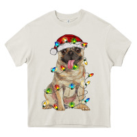 Cream pug with christmas lights Heavy Core Tee - RanaPortraitStore