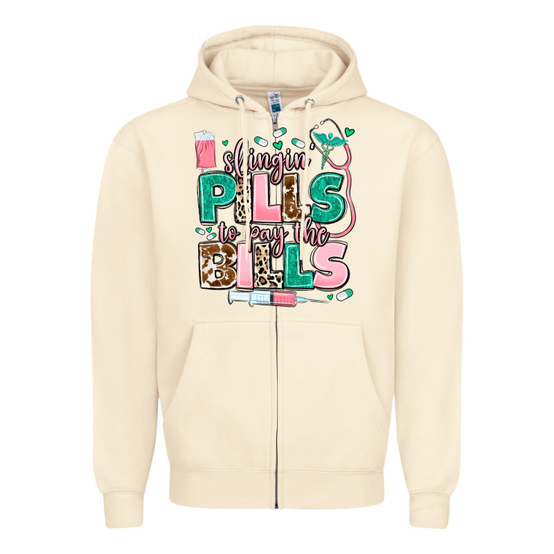 Slingin' Pills To Pay The Bills Zipper Hoodie by MaliasSmallBusiness | Teevron
