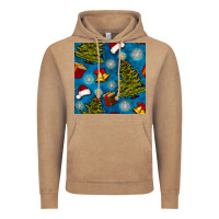 Vintage Coffee christmas trees and bells seamless pattern Vintage Hoodie - BundleAndBundleShop