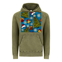 Vintage Olive christmas trees and bells seamless pattern Vintage Hoodie - BundleAndBundleShop
