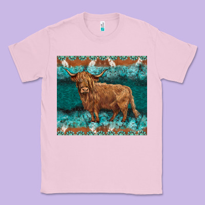Turquoises Gemstones Cowhide Highland Cow Classic Tee Designed By Barkaloodesign