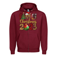Burgundy family christmas 2023 Zipper Hoodie - MaliasSmallBusiness