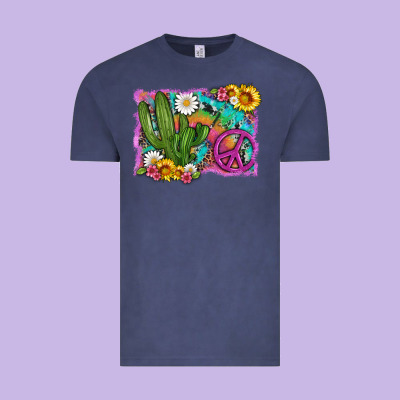 Cactus Peace Sign Flowers And Tie Dye Vintage Tee Designed By Artiststas