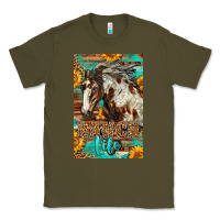 Army Green Western Ranch Life Mustang Horse Classic Tee - LillyAllenDesigns