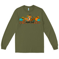 Army Green hello fall pumpkin sunflower Long Sleeve Tee - JahusDesignShop