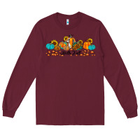 Burgundy hello fall pumpkin sunflower Long Sleeve Tee - JahusDesignShop