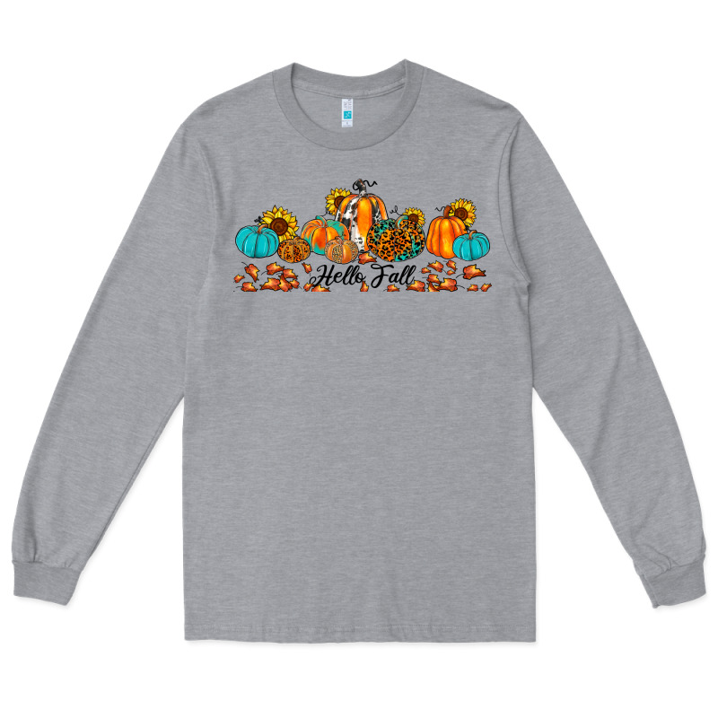 Hello Fall Pumpkin Sunflower Long Sleeve Tee by JahusDesignShop | Teevron
